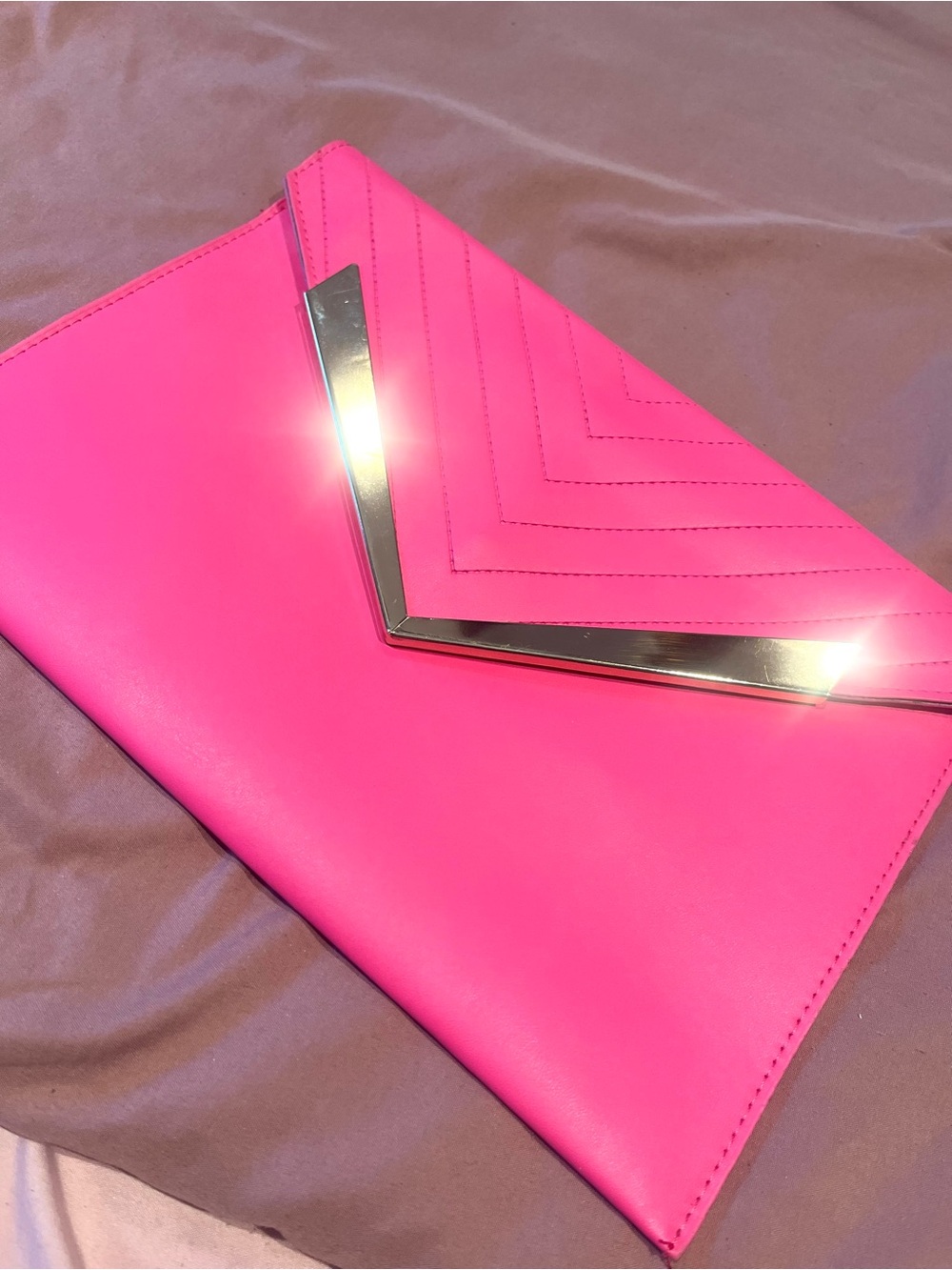 SHEIN Neon Pink Envelope Clutch with Metallic Trim